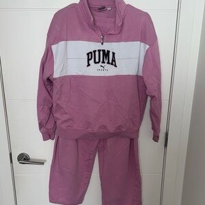 Puma Pink and White Quarter-Zip Track Top with Matching Joggers